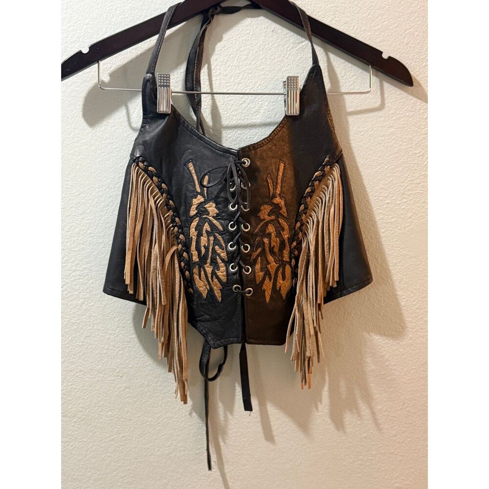 Vintage UNIK Leather Collections Fringed Concho Motorcycle Jacket 36 MINT